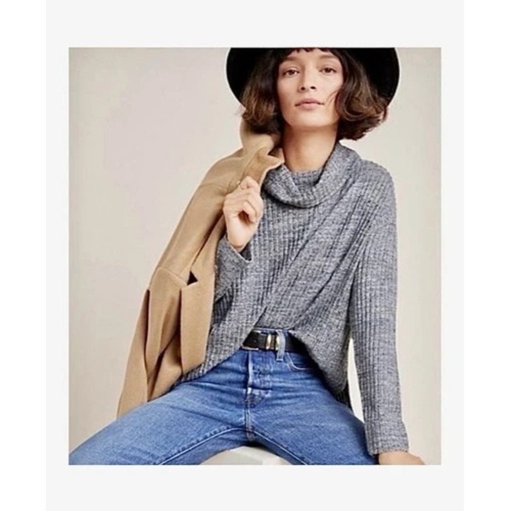 Maeve by Anthropologie Grey Ribbed Cowl Neck Sweater Top Size Small‎